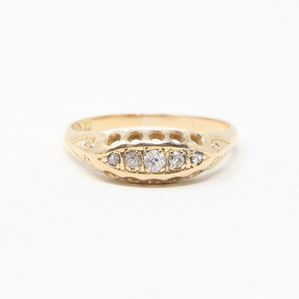 Antique Edwardian 1911 Hallmarked Solid 18ct 18k Gold Diamond Gypsy Boat Ring Size O