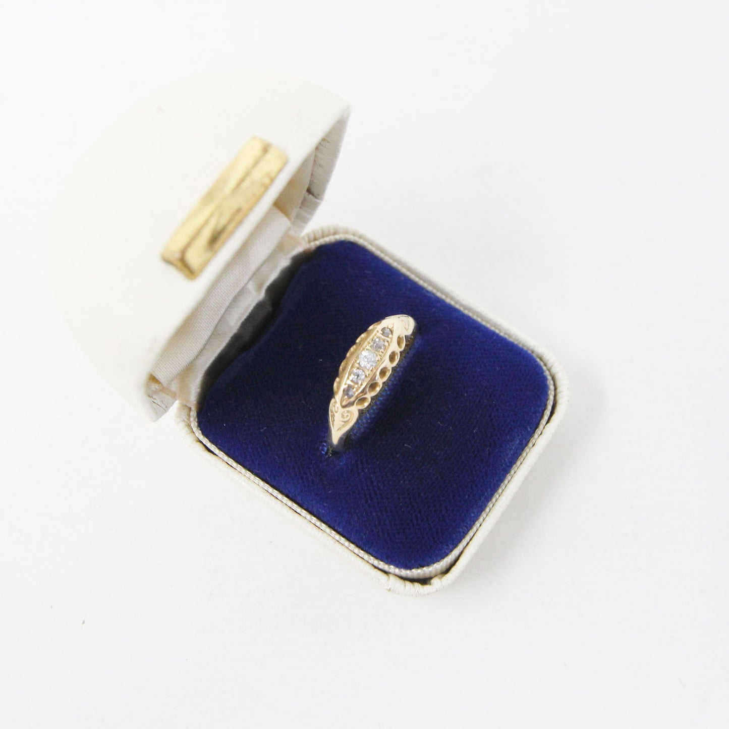 Antique Edwardian 1911 Hallmarked Solid 18ct 18k Gold Diamond Gypsy Boat Ring Size O