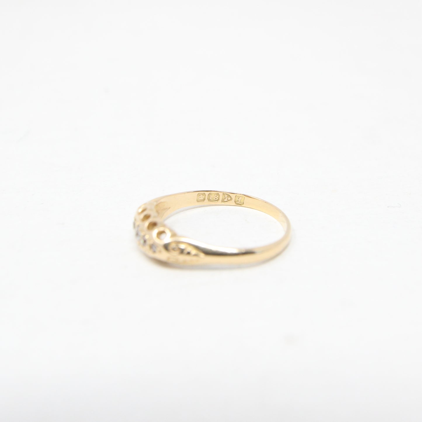 Antique Edwardian 1911 Hallmarked Solid 18ct 18k Gold Diamond Gypsy Boat Ring Size O