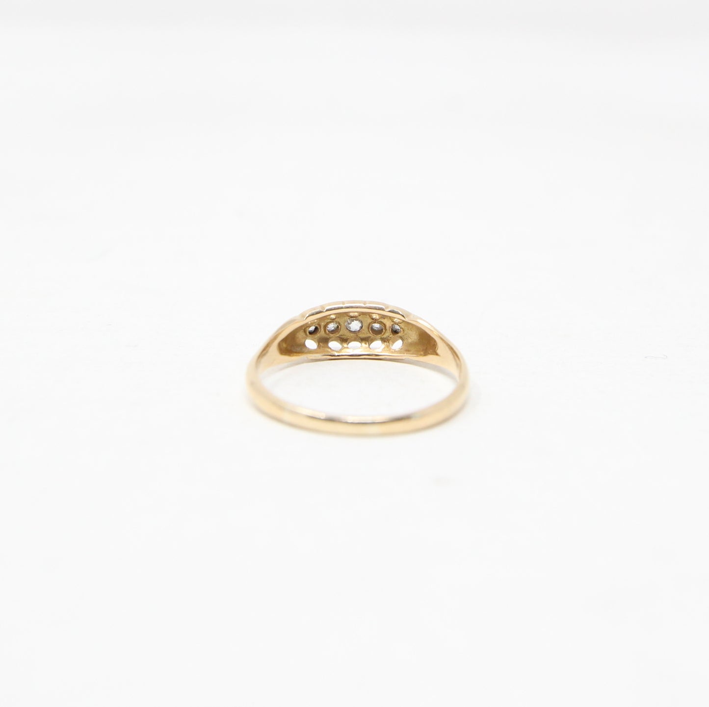 Antique Edwardian 1911 Hallmarked Solid 18ct 18k Gold Diamond Gypsy Boat Ring Size O