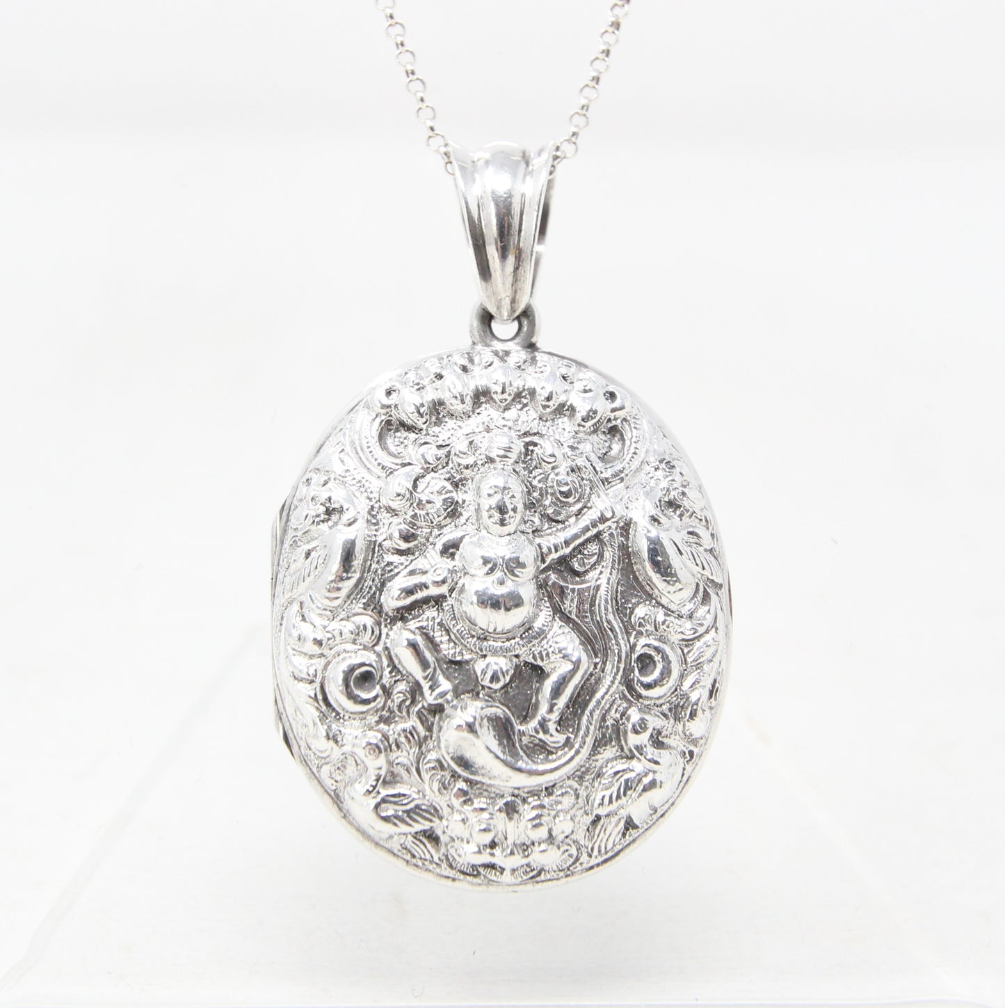 Antique Large Hindu Indian Solid Silver Deity God Locket Pendant