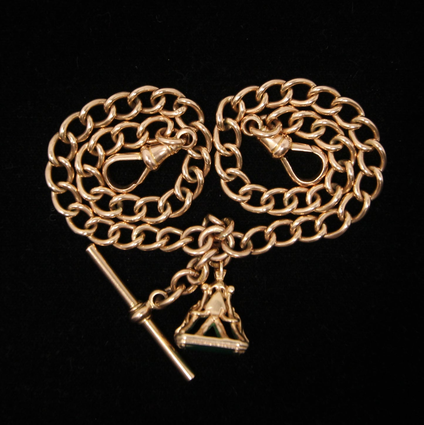 Antique 1903 Hallmarked Solid 9ct 9k Gold Double Albert Watch Curb Chain Necklace 14.25'' 27g