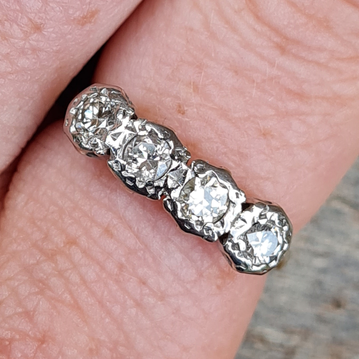 Antique Art Deco Hallmarked Solid 18ct 18k Gold 0.4Ct Diamond Half Eternity Ring Size N 1/2