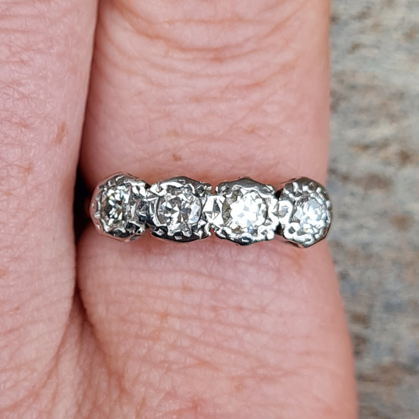 Antique Art Deco Hallmarked Solid 18ct 18k Gold 0.4Ct Diamond Half Eternity Ring Size N 1/2