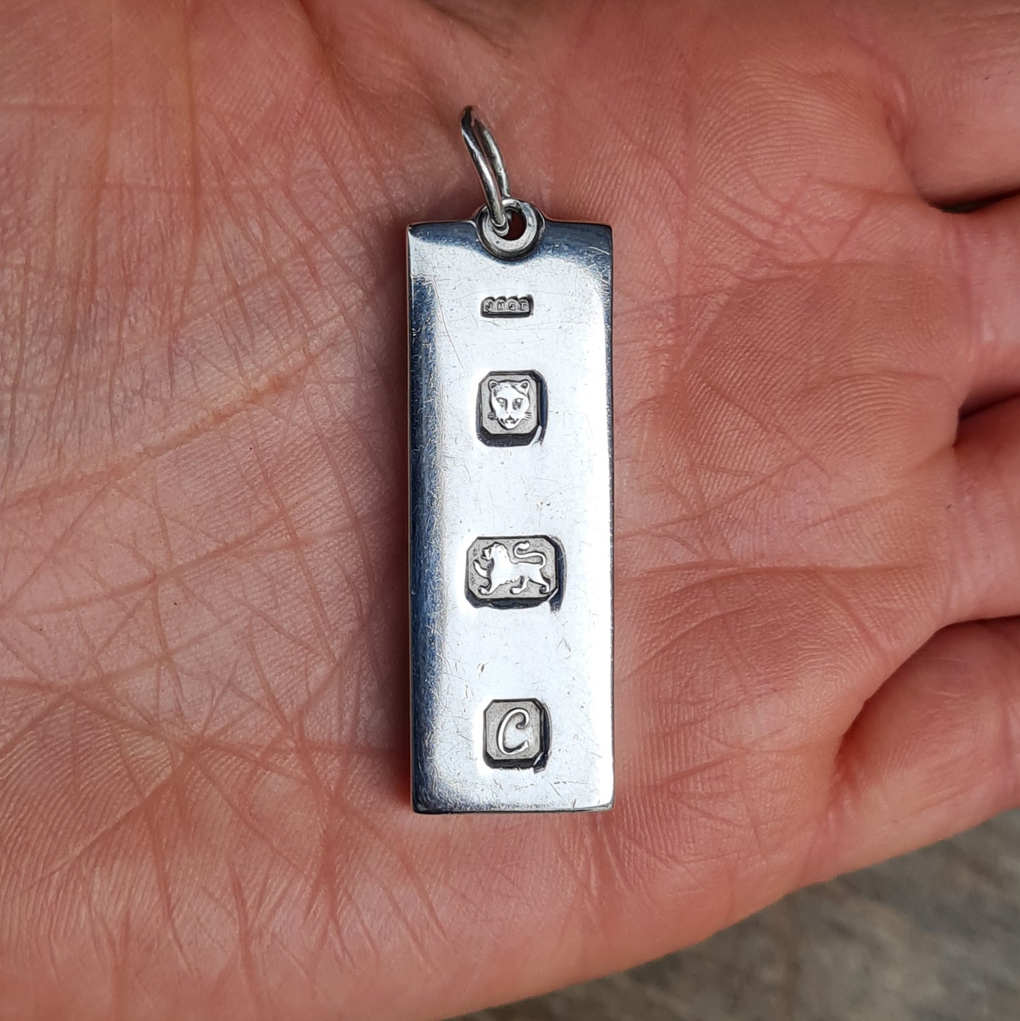 Vintage 1977 London Hallmarked Solid Sterling Silver Ingot Bar Pendant 7