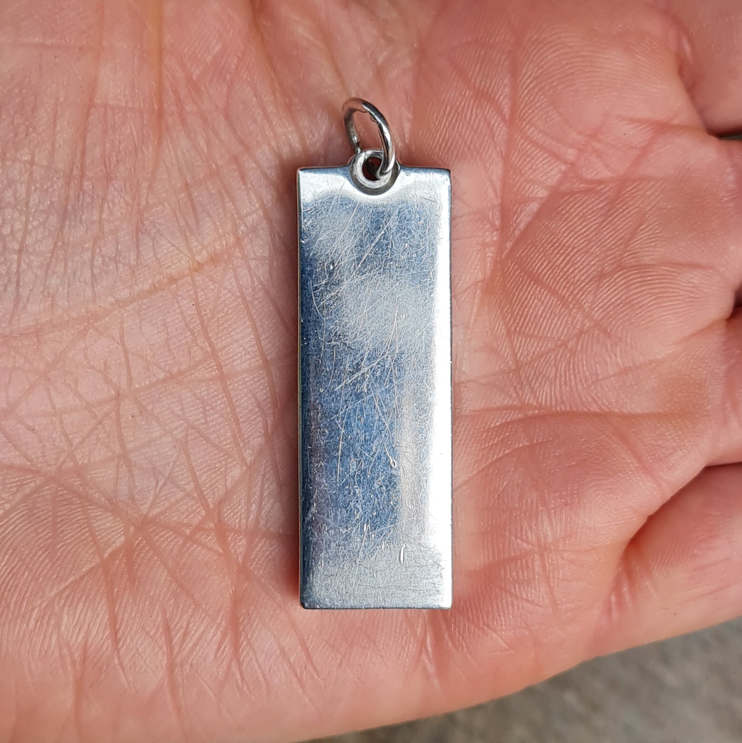 Vintage 1977 London Hallmarked Solid Sterling Silver Ingot Bar Pendant 7
