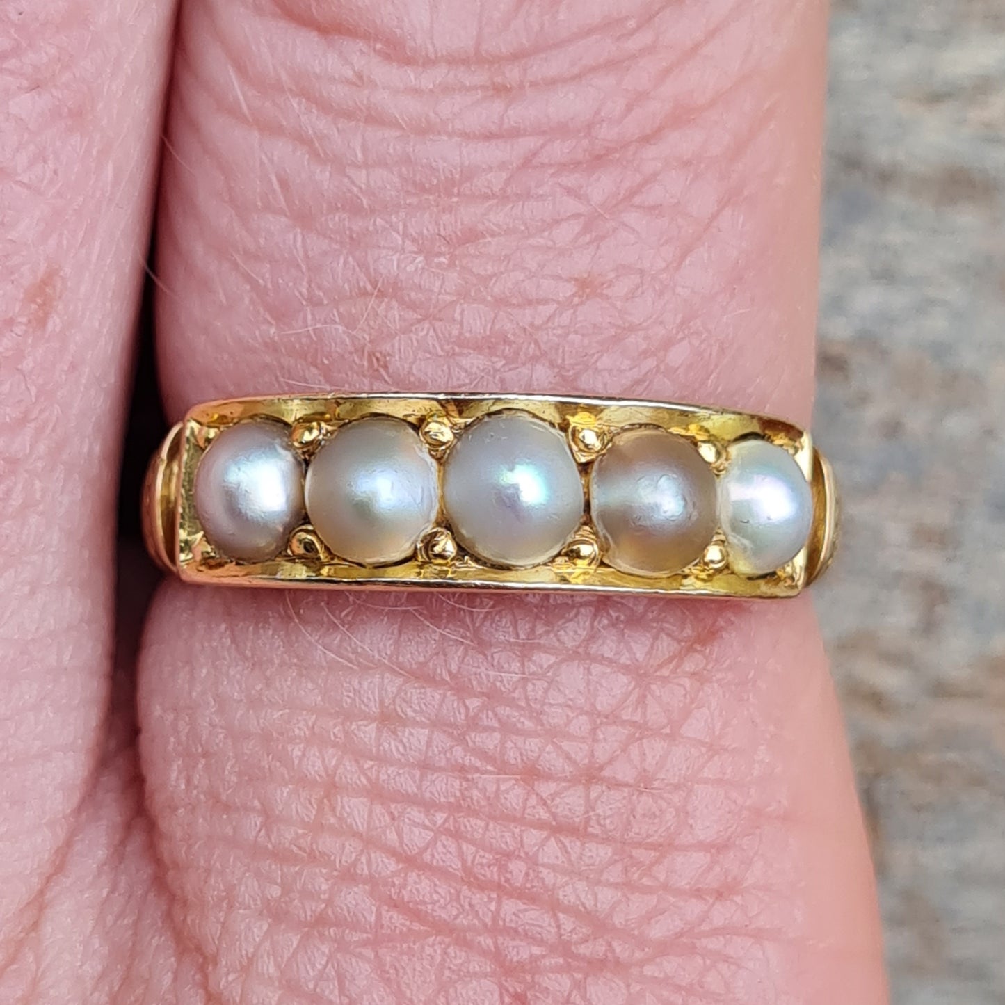 Antique Victorian 1864 Hallmarked Solid 18ct 18k Gold 5 Real Pearl Ring Size Q