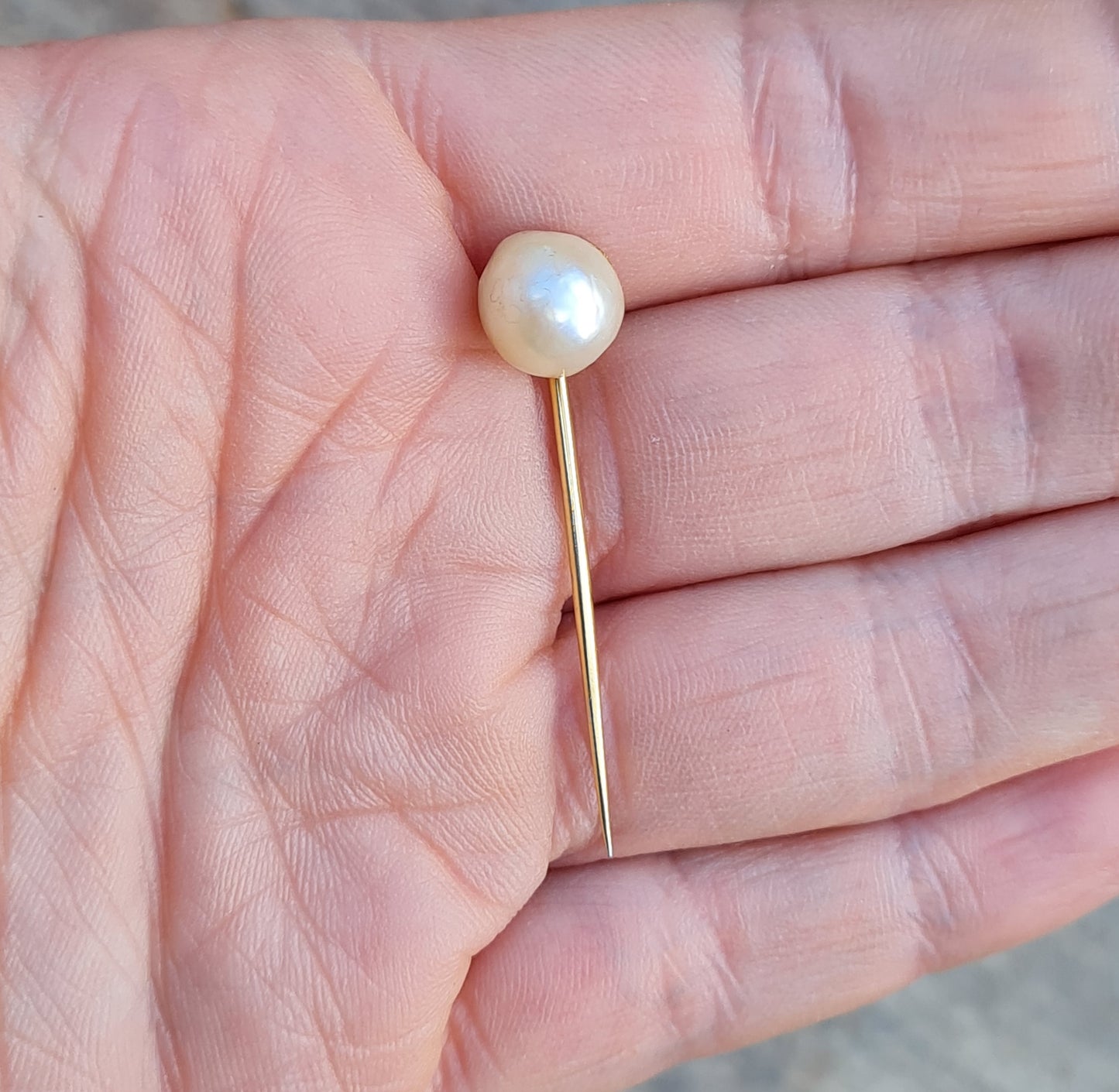 Antique Victorian Solid 18ct 18k Gold Large Baroque Sea Pearl Stick Pin Brooch