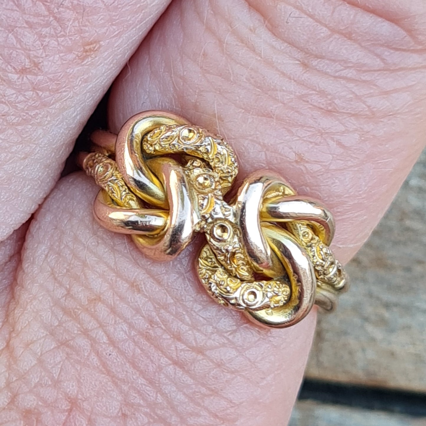 Antique Victorian 1874 Hallmarked Solid 9ct 9k Gold Double Lovers Knot Ring Size O