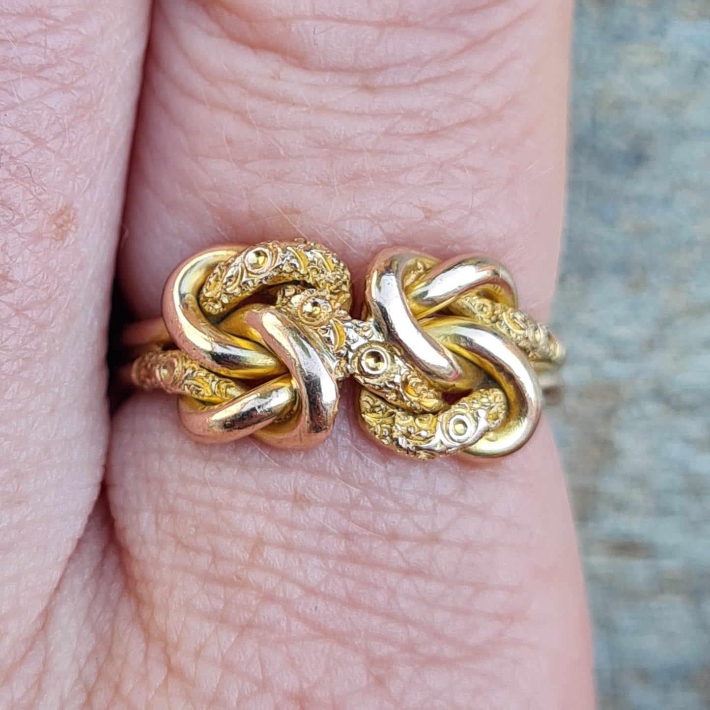 Antique Victorian 1874 Hallmarked Solid 9ct 9k Gold Double Lovers Knot Ring Size O