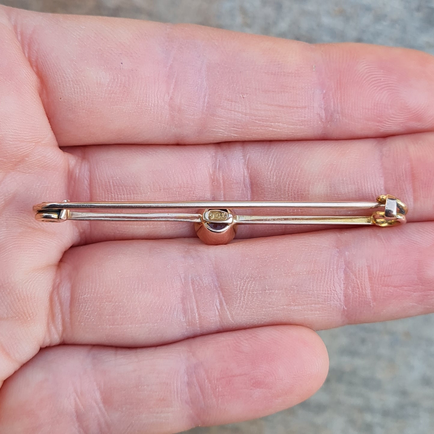 Antique Edwardian Hallmarked Solid 9ct 9k Gold Aquamarine Bezel Bar Brooch Safety Pin