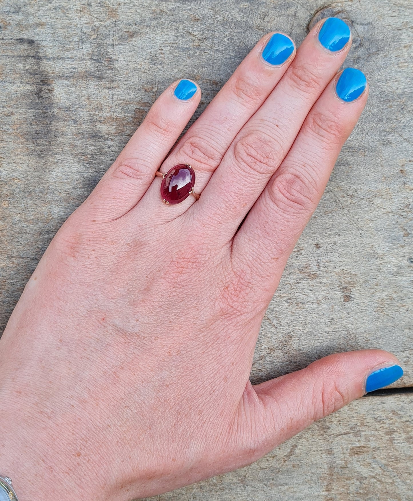 Antique Victorian HM Solid 9ct 9k Rose Gold 8Ct Almandine Garnet Solitaire Ring Size L 1/2