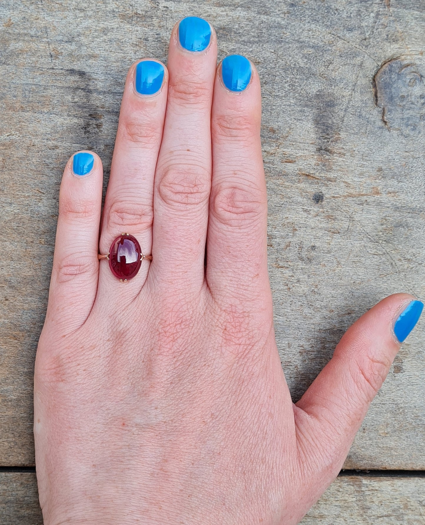 Antique Victorian HM Solid 9ct 9k Rose Gold 8Ct Almandine Garnet Solitaire Ring Size L 1/2