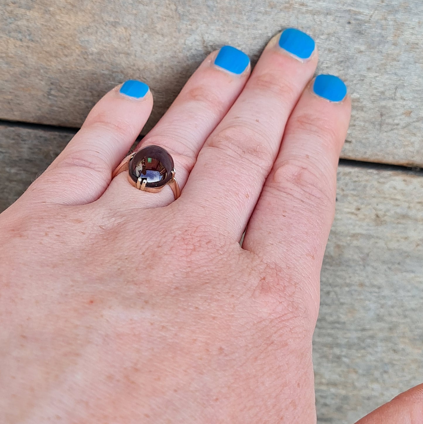 Antique Victorian HM Solid 9ct 9k Rose Gold 8Ct Almandine Garnet Solitaire Ring Size L 1/2