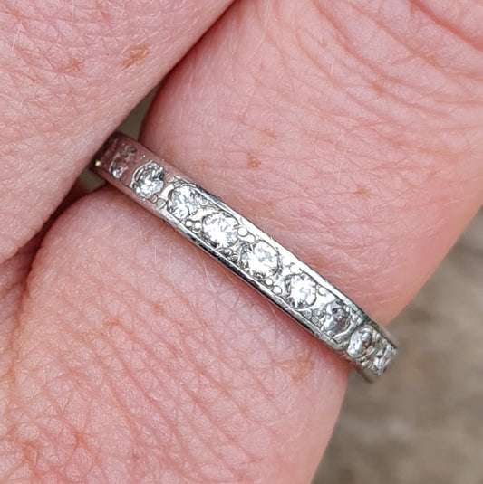 Antique Art Deco Solid 18ct White Gold 0.7Ct Diamond Full Eternity Ring Size N Vintage