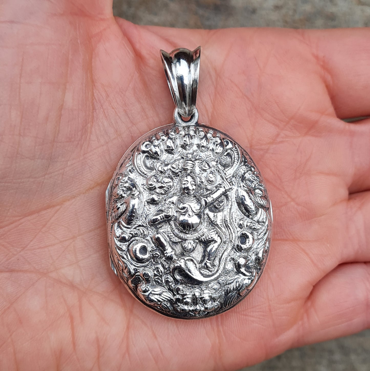 Antique Large Hindu Indian Solid Silver Deity God Locket Pendant