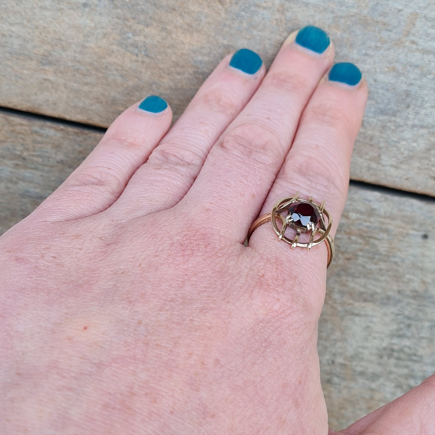 Vintage Antique Art Deco Bespoke Solid 9ct 9k Gold Garnet Caged Target Ring Size R