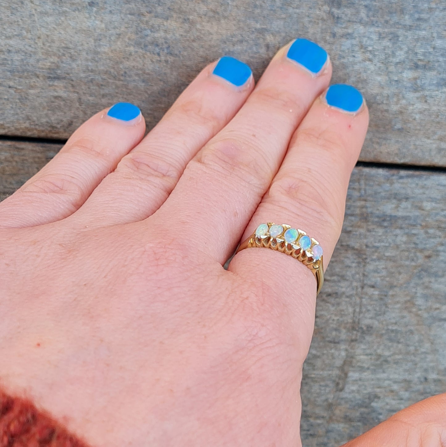 Antique Edwardian 1915 Hallmarked Solid 18ct 18k Gold Five Opal Ring Size O