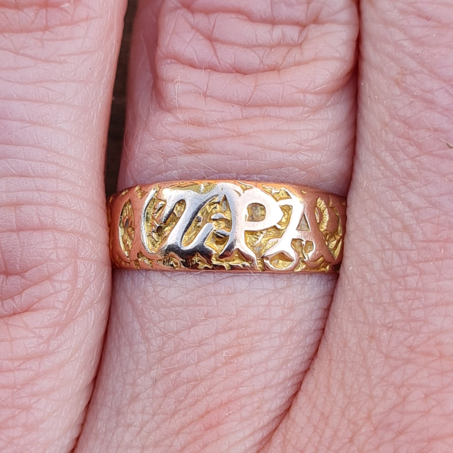 Antique 1882 Hallmarked Solid 15ct 15k Rose Gold Mizpah Wide Cigar Band Ring Size M