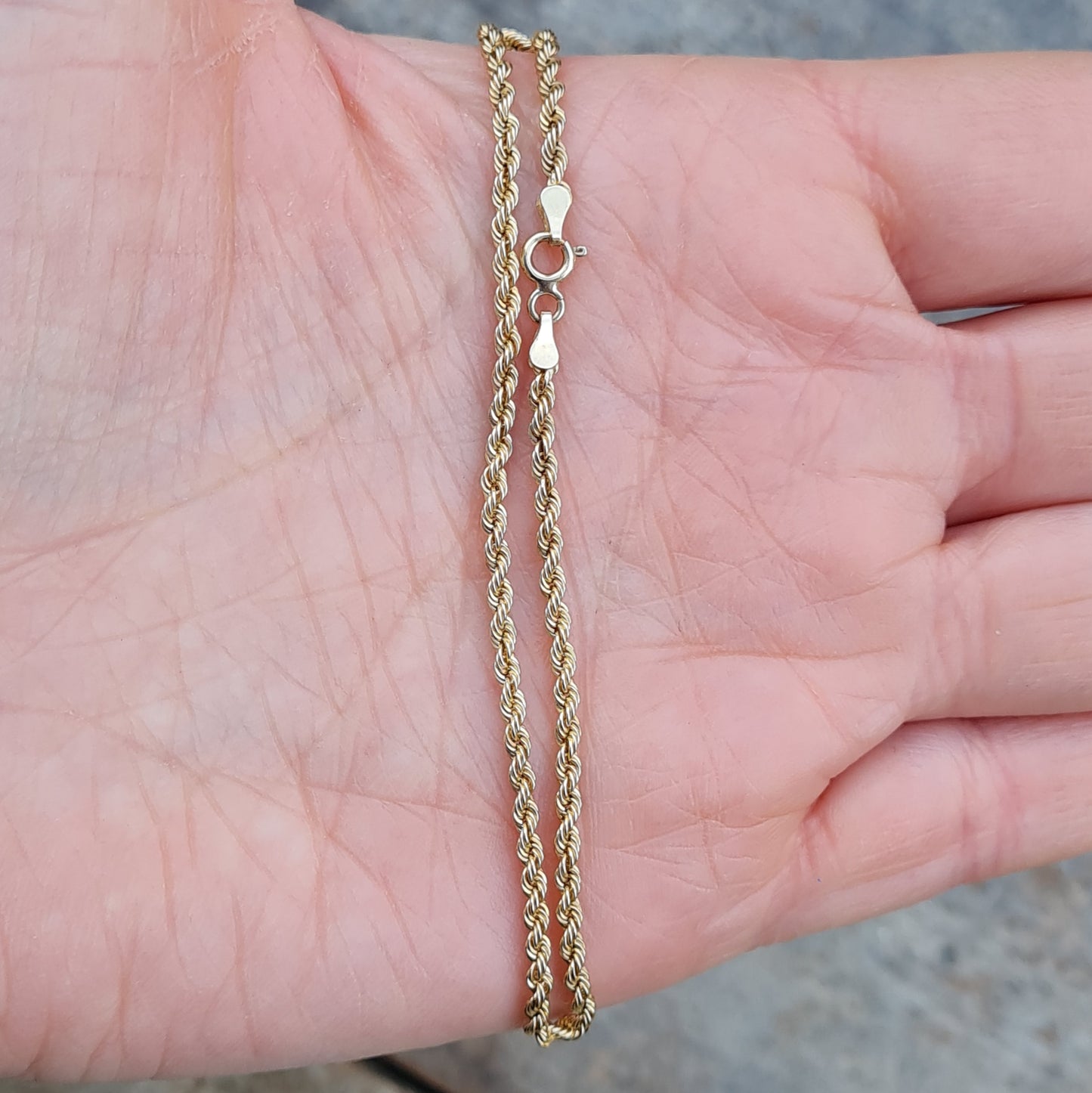 Vintage Hallmarked Solid 9ct 9k Gold Rope Chain Bracelet 7.25 ''