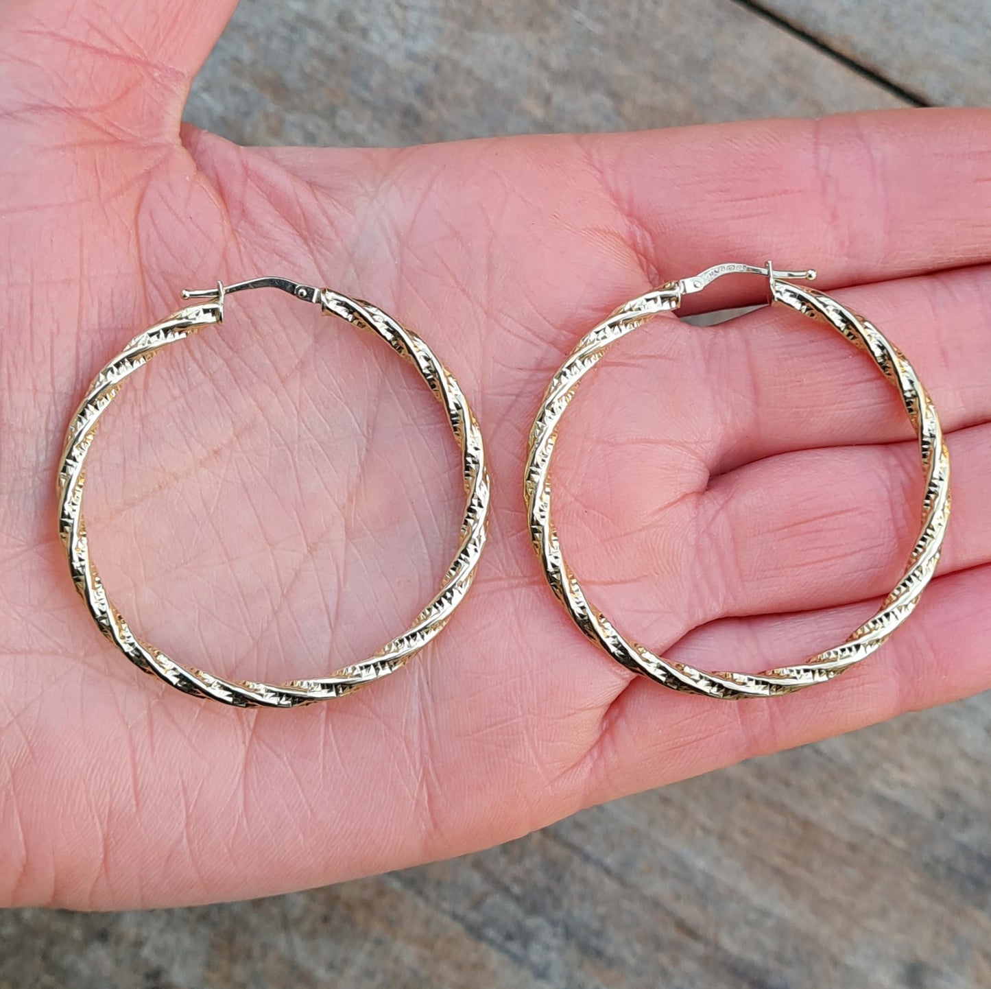 Vintage Hallmarked Solid 9ct 9k Gold Large Twisted Hoop Earrings 4.5cm