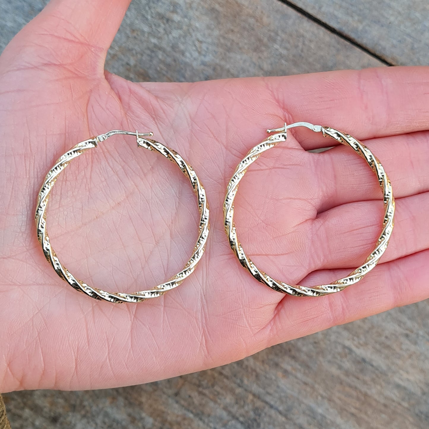 Vintage Hallmarked Solid 9ct 9k Gold Large Twisted Hoop Earrings 4.5cm