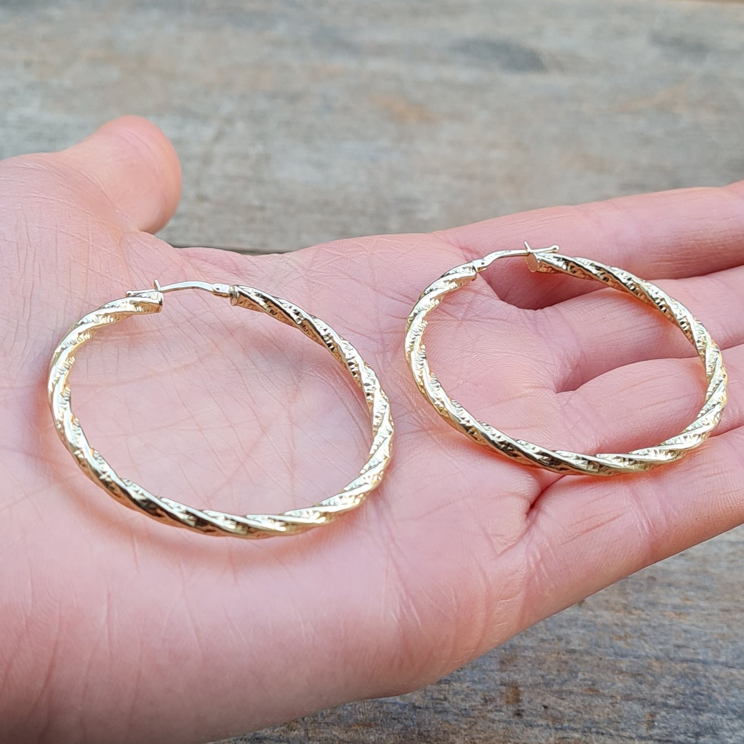 Vintage Hallmarked Solid 9ct 9k Gold Large Twisted Hoop Earrings 4.5cm