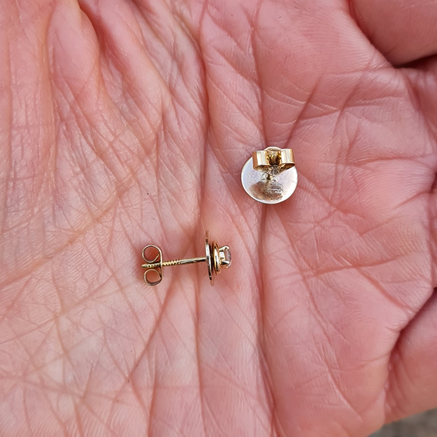 Vintage Hand Made Solid 18ct 18k Gold 0.2Ct Diamond Target Stud Earrings