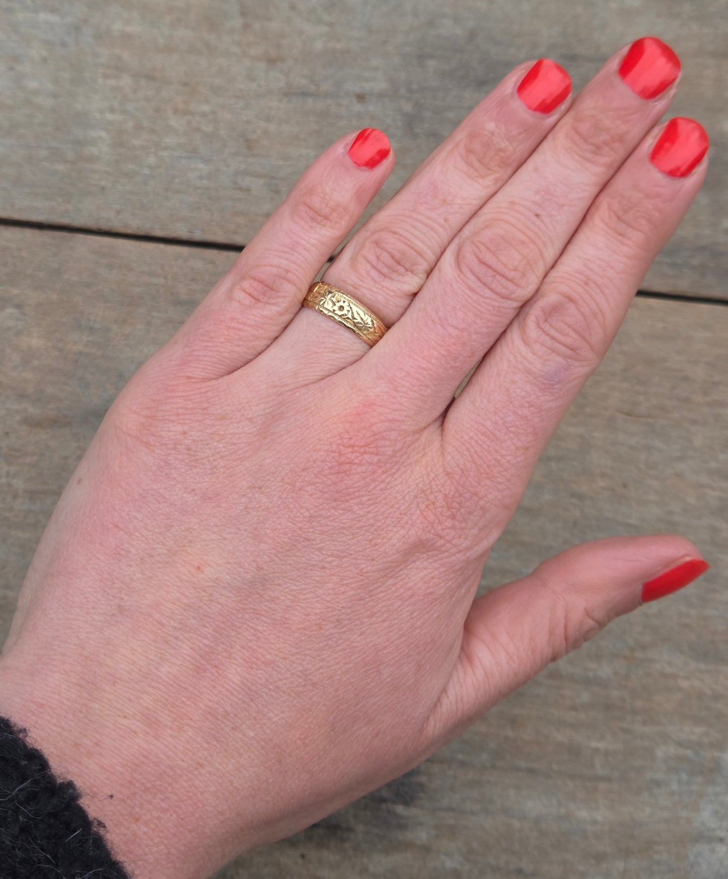 Antique Edwardian 1908 Chester Hallmarked Solid 18ct 18k Gold Floral Ivy Band Ring Size L