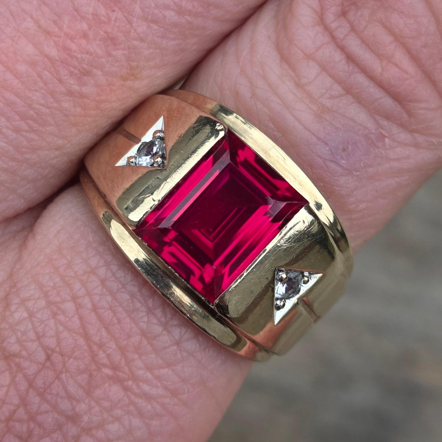 Vintage Art Deco American Hallmarked Solid 10ct 10k Gold Ruby & Spinel Ring Size Q