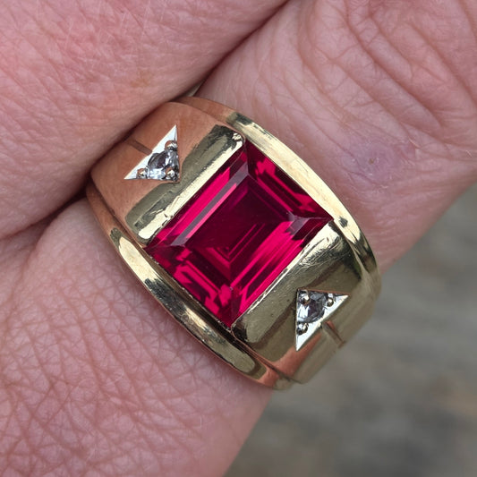 Vintage Art Deco American Hallmarked Solid 10ct 10k Gold Ruby & Spinel Ring Size Q