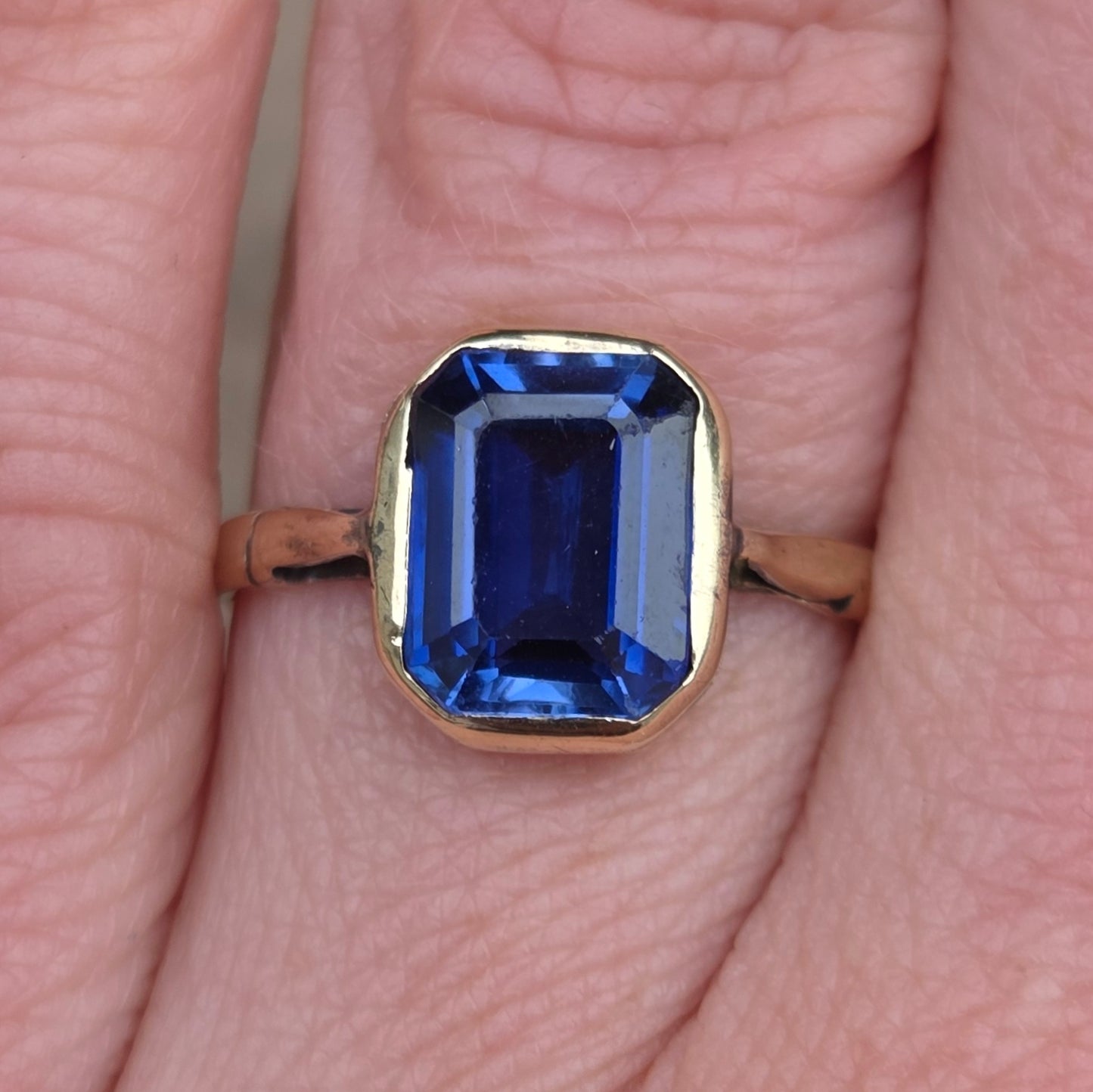Vintage Art Deco Solid 9ct 9k Ink Blue Sapphire Solitaire Ring Size M