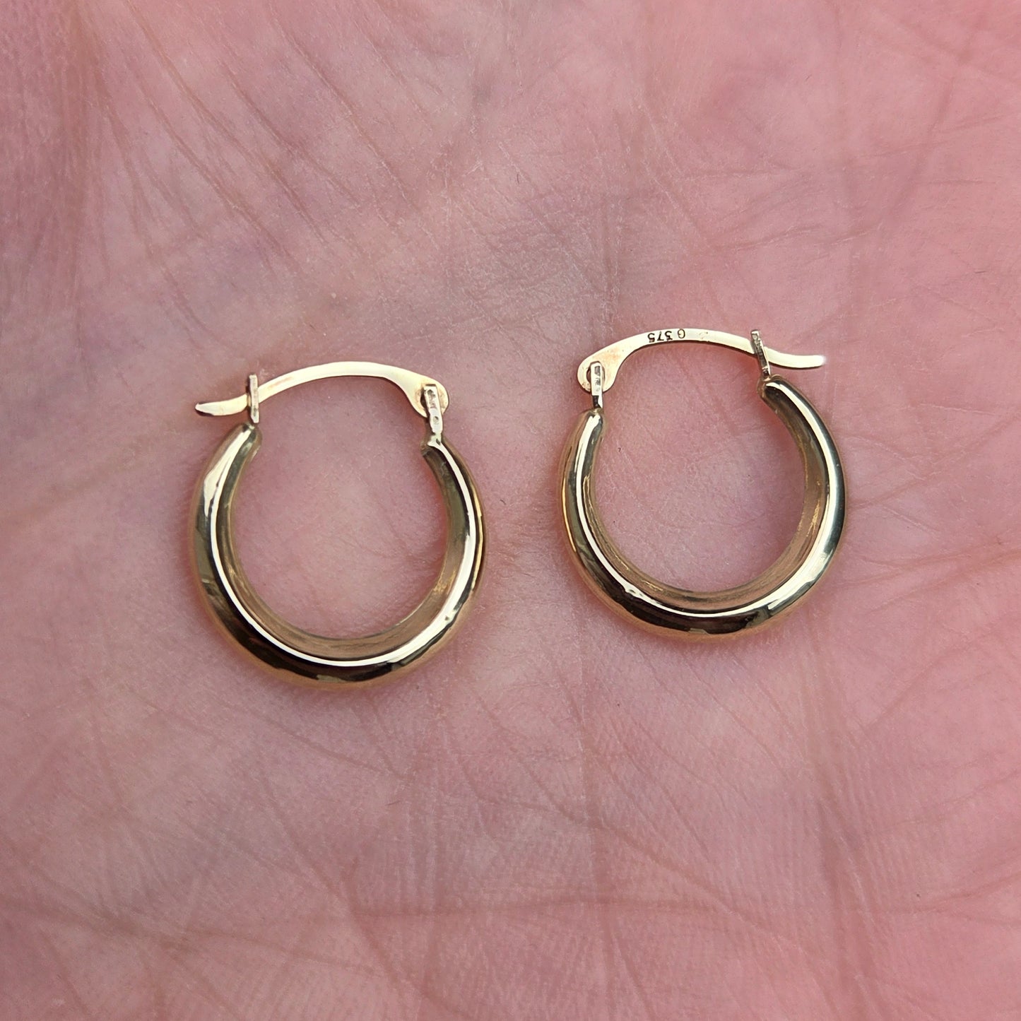 Vintage Hallmarked Solid 9ct 9k Gold Plain Hoop Earrings Hoops
