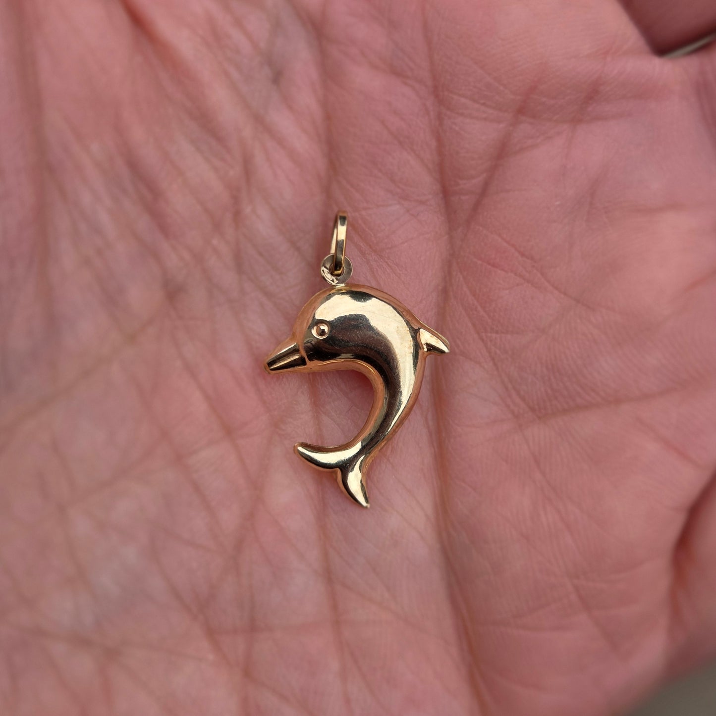 Vintage English Hallmarked Solid 9ct Gold Dolphin Pendant