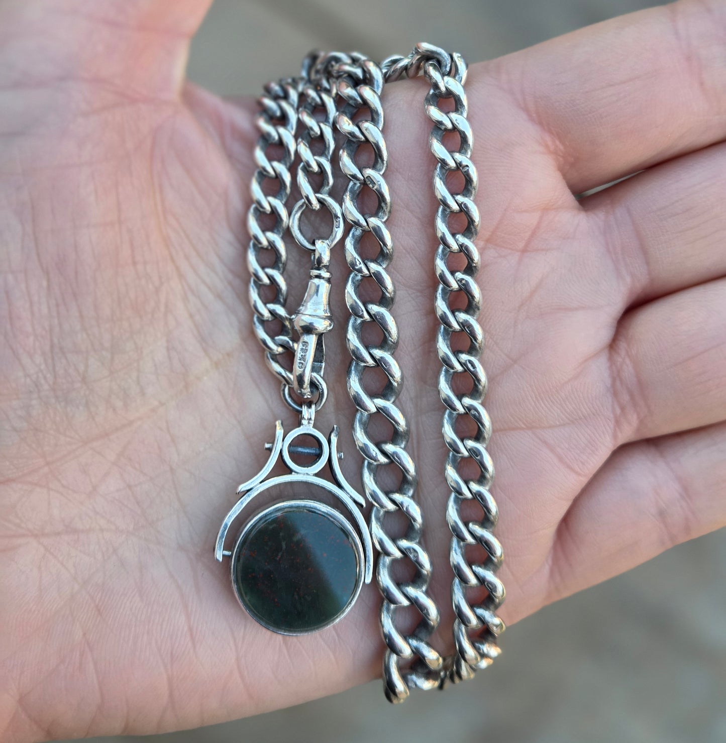 Antique 1833 Hallmarked Solid Sterling Silver Single Albert Curb Chain Swivel Fob 13.75'' 38g