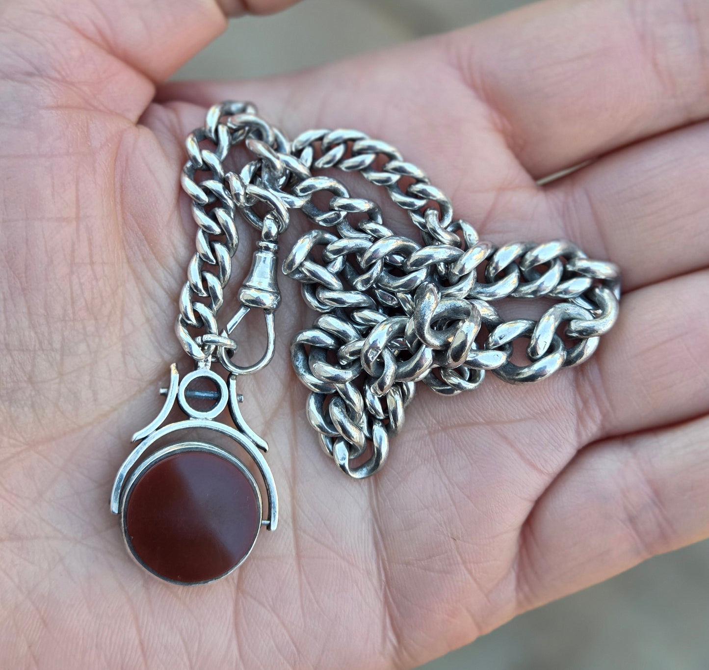 Antique 1833 Hallmarked Solid Sterling Silver Single Albert Curb Chain Swivel Fob 13.75'' 38g