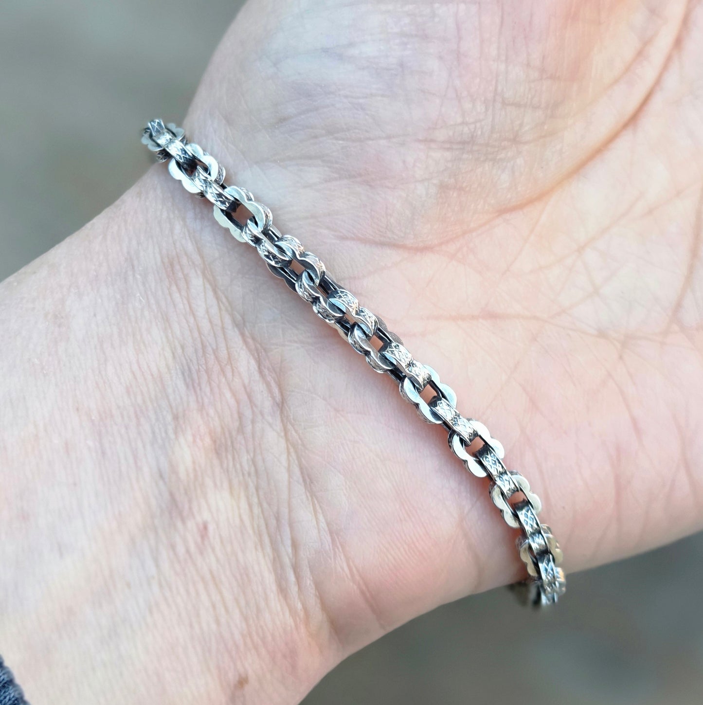 Antique Solid Sterling Silver Fancy Link Heart Padlock Chain Bracelet 7.75'' 8g