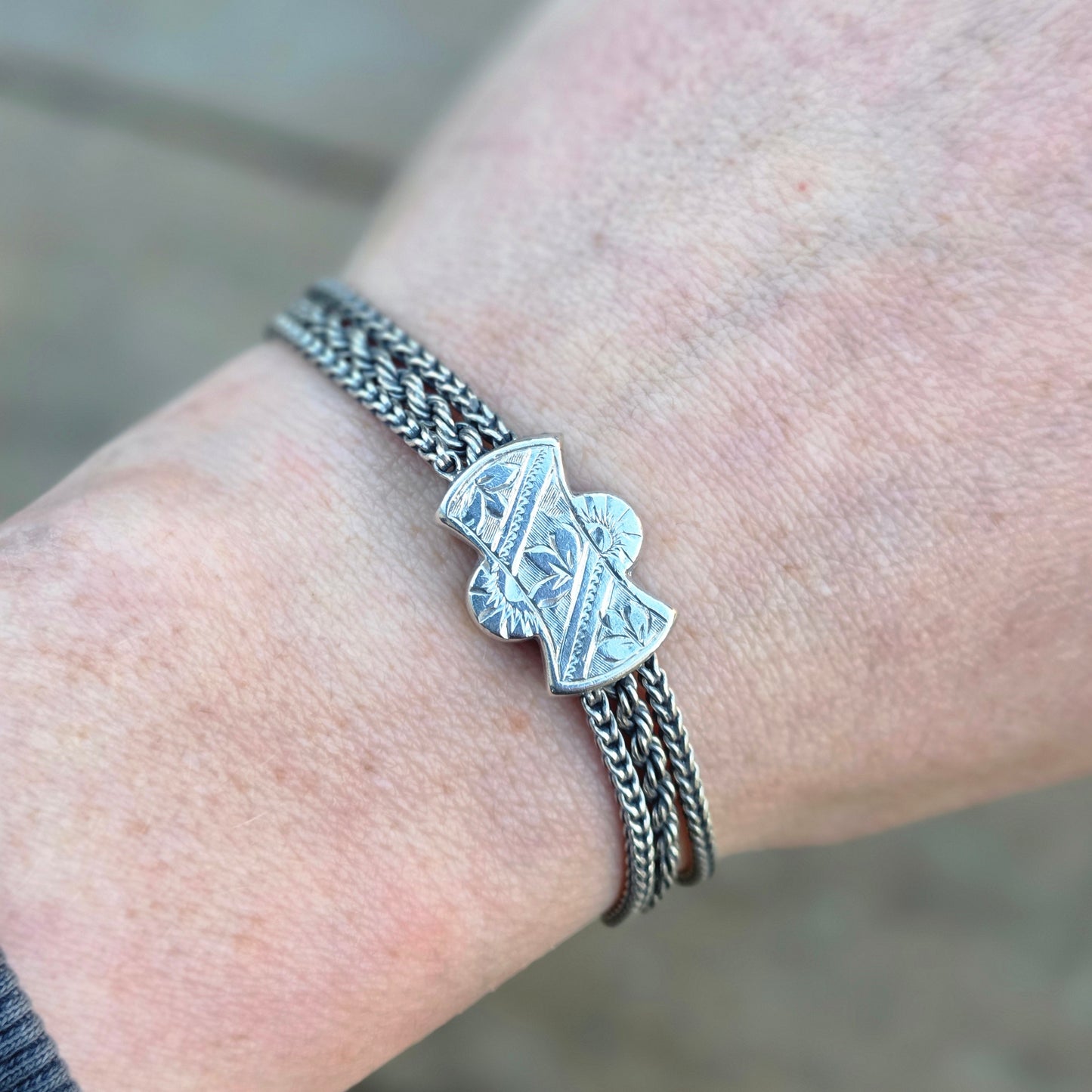 Antique Solid Silver Albertina Fancy Link Chain Bracelet 6.75'' 16g