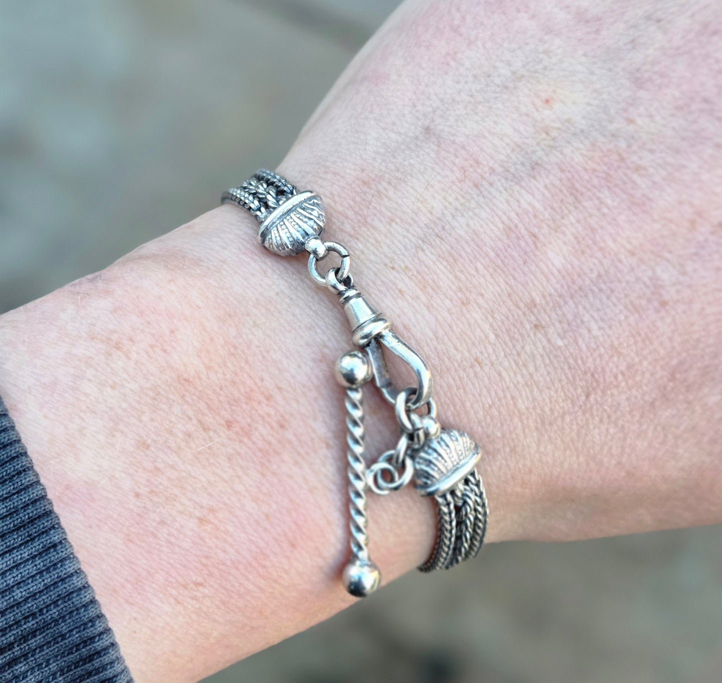 Antique Solid Silver Albertina Fancy Link Chain Bracelet 6.75'' 16g