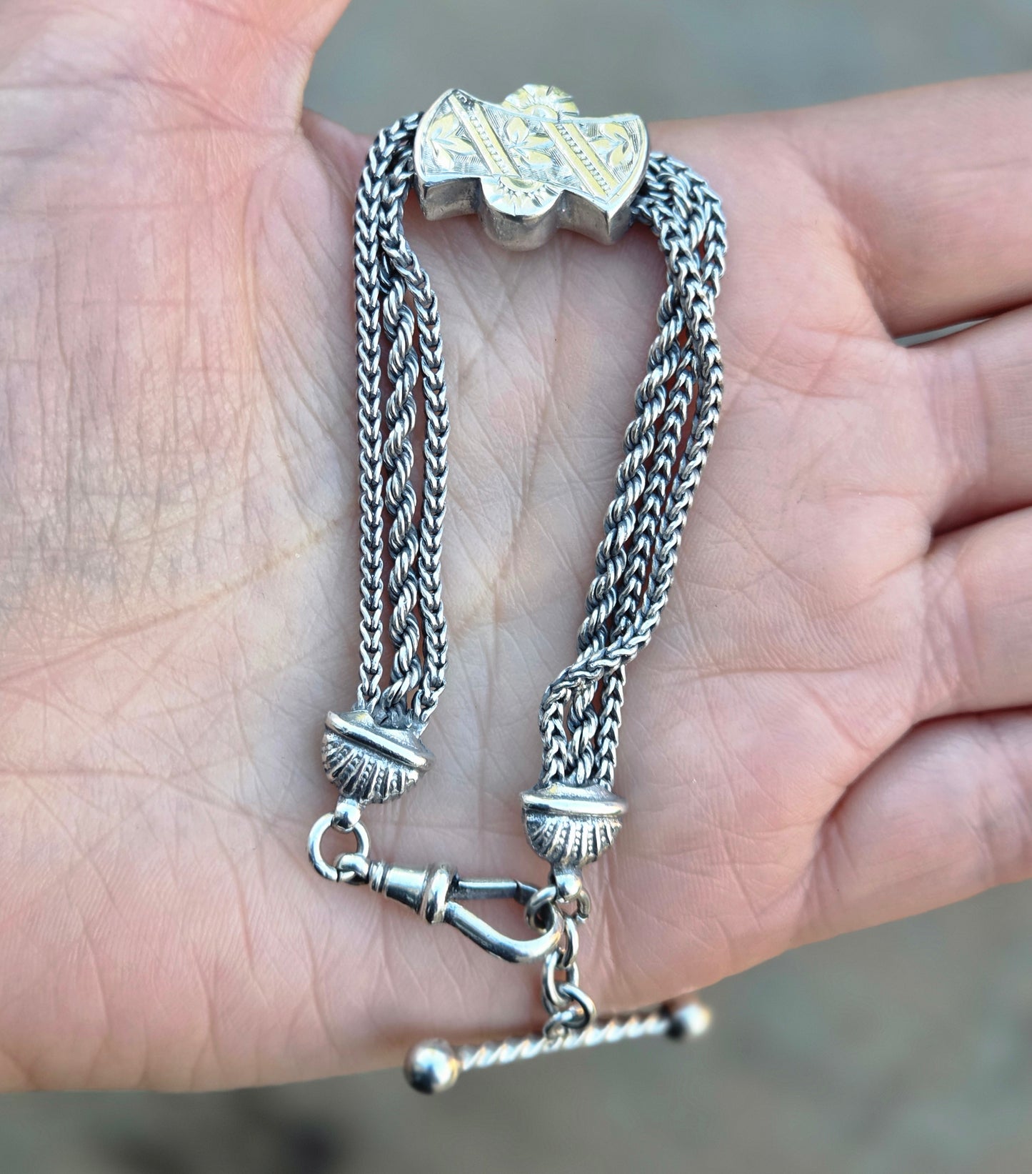 Antique Solid Silver Albertina Fancy Link Chain Bracelet 6.75'' 16g