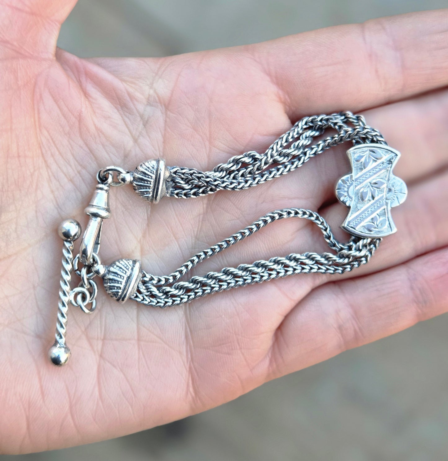 Antique Solid Silver Albertina Fancy Link Chain Bracelet 6.75'' 16g