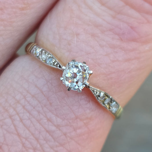 Antique Art Deco Hallmarked Solid 18ct 18k Gold 0.25Ct Diamond Ring Size P