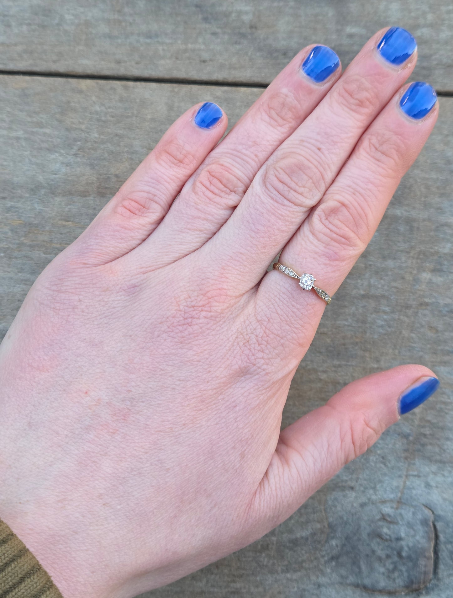 Antique Art Deco Hallmarked Solid 18ct 18k Gold 0.25Ct Diamond Ring Size P