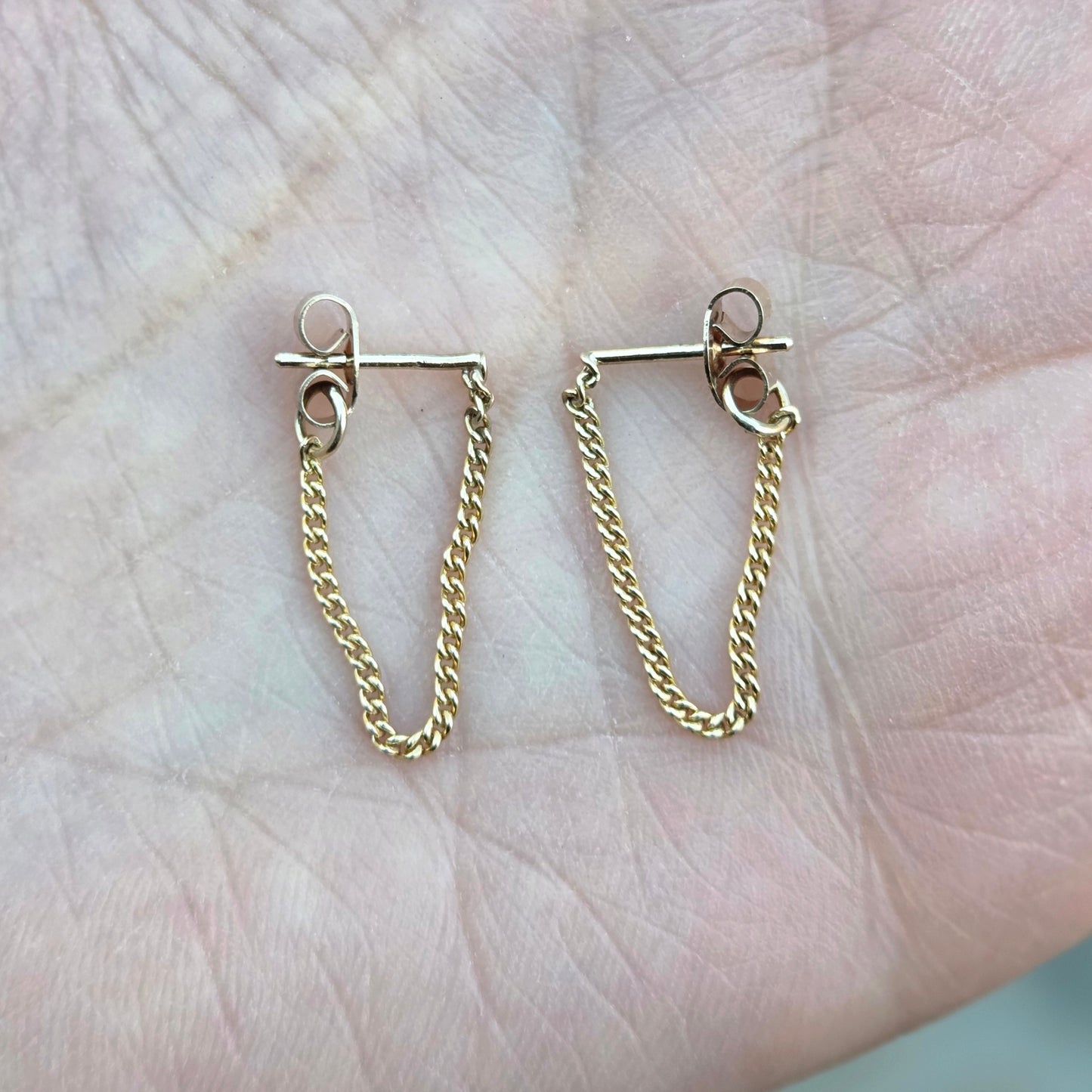 Vintage 1979 Hallmarked Solid 9ct 9k Gold Chain Drop Stud Earrings