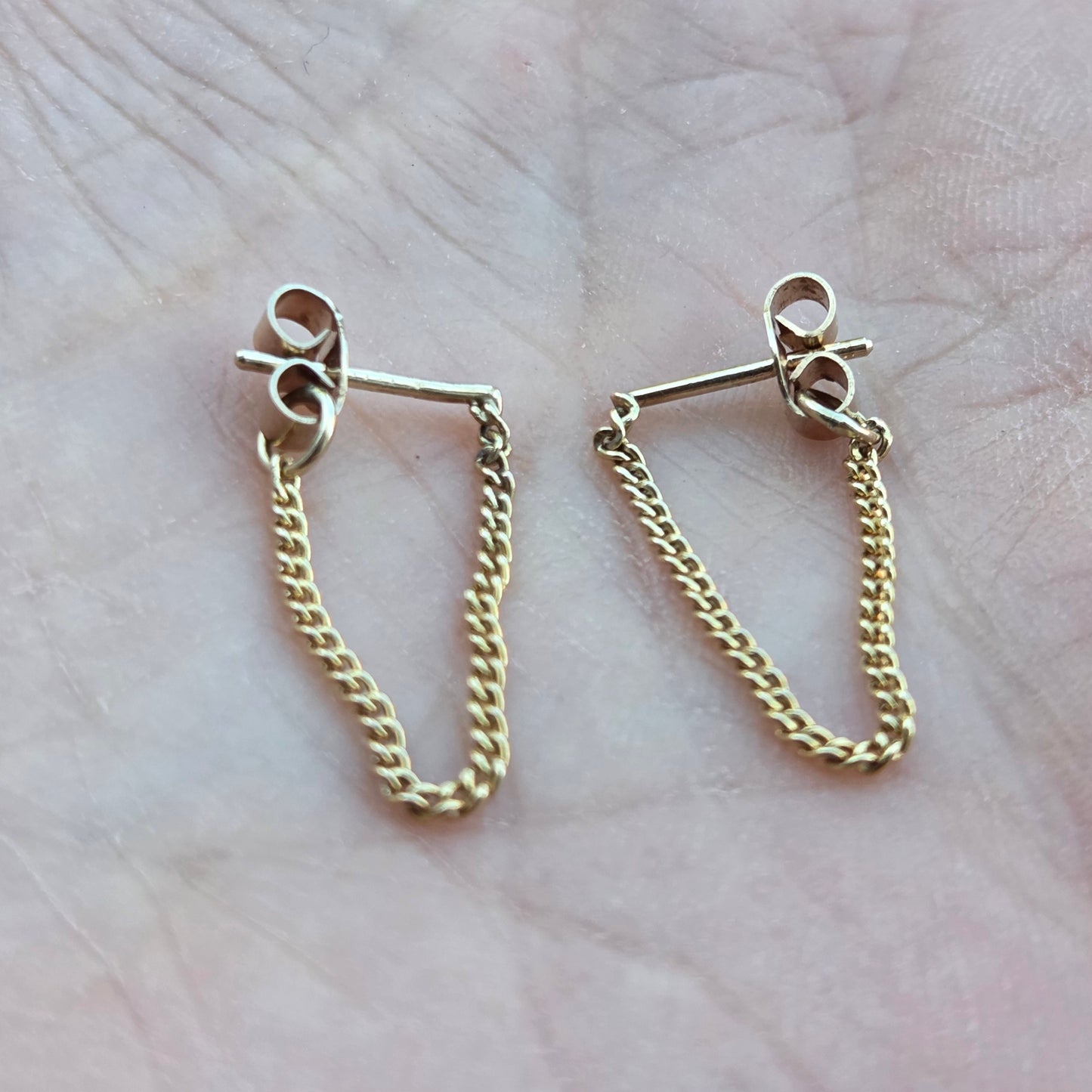 Vintage 1979 Hallmarked Solid 9ct 9k Gold Chain Drop Stud Earrings