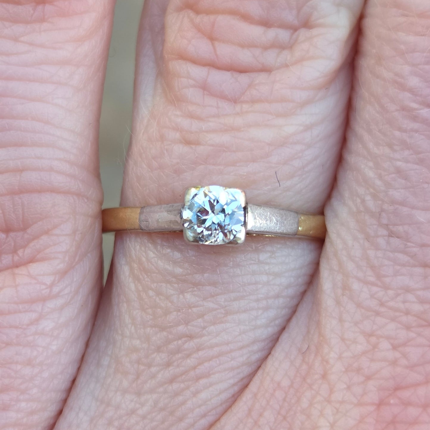 Antique Art Deco Hallmarked Solid 18ct 18k Gold Diamond Solitaire Ring Size M 1/2