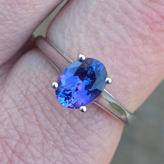 Vintage Hallmarked Solid 14ct 14k White Gold 1Ct Tanzanite Solitaire Ring Size P