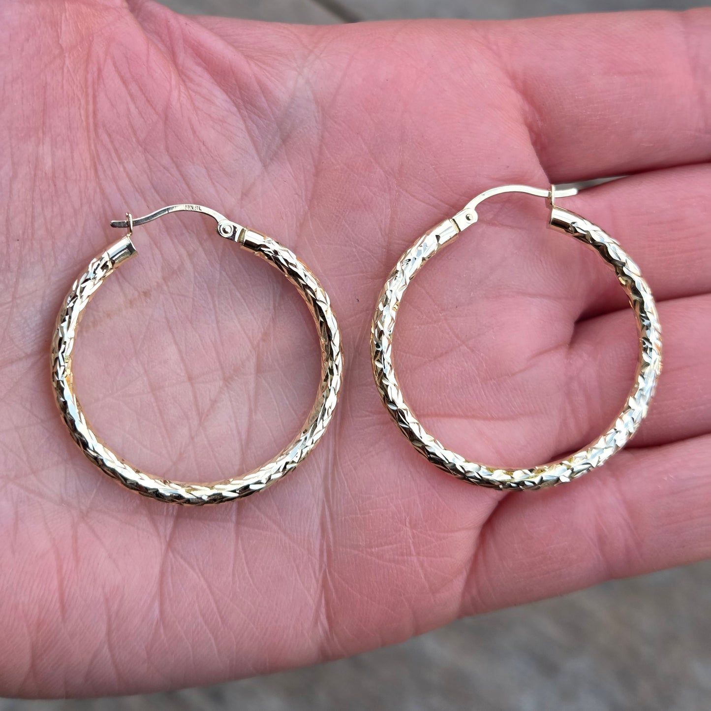 Vintage Hallmarked Solid 14ct 14k Gold Diamond Cut Hoop Earrings Hoops