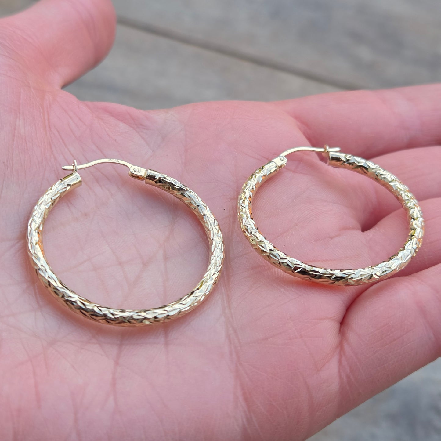 Vintage Hallmarked Solid 14ct 14k Gold Diamond Cut Hoop Earrings Hoops