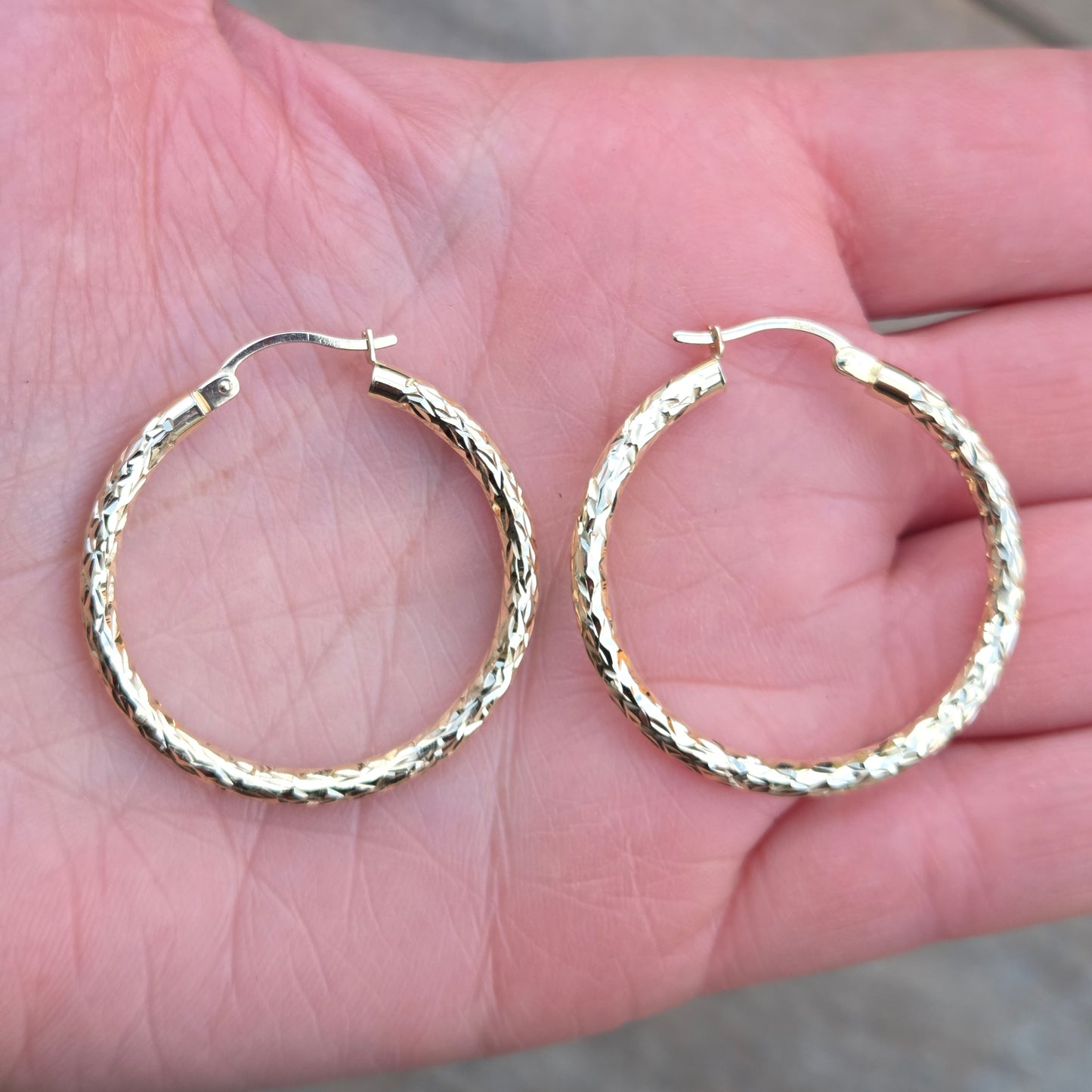 Vintage Hallmarked Solid 14ct 14k Gold Diamond Cut Hoop Earrings Hoops